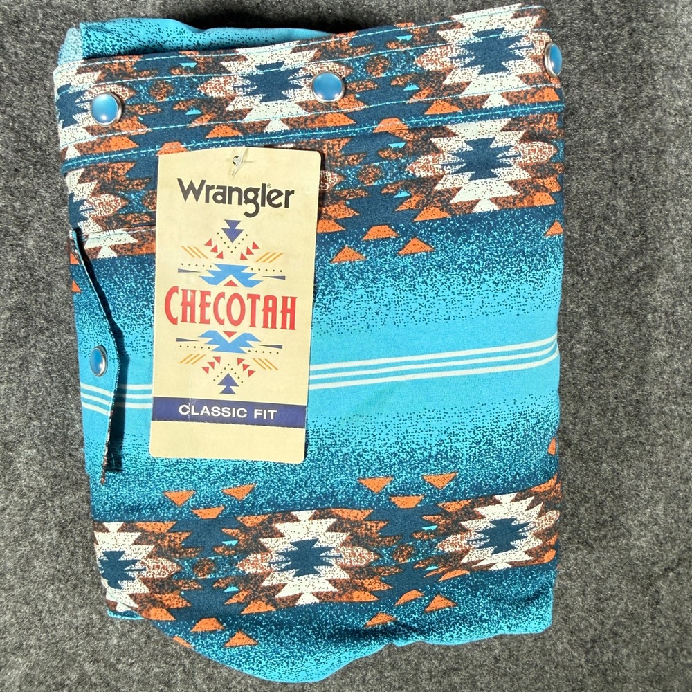 Wrangler Checotah Kids Western Snap Shirt Turquoise Blue Aztec Print S 112365829 - Picture 8 of 9